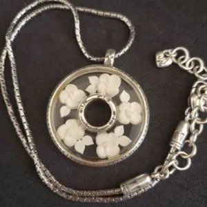 Brighton Roses in Lucite necklace silver white